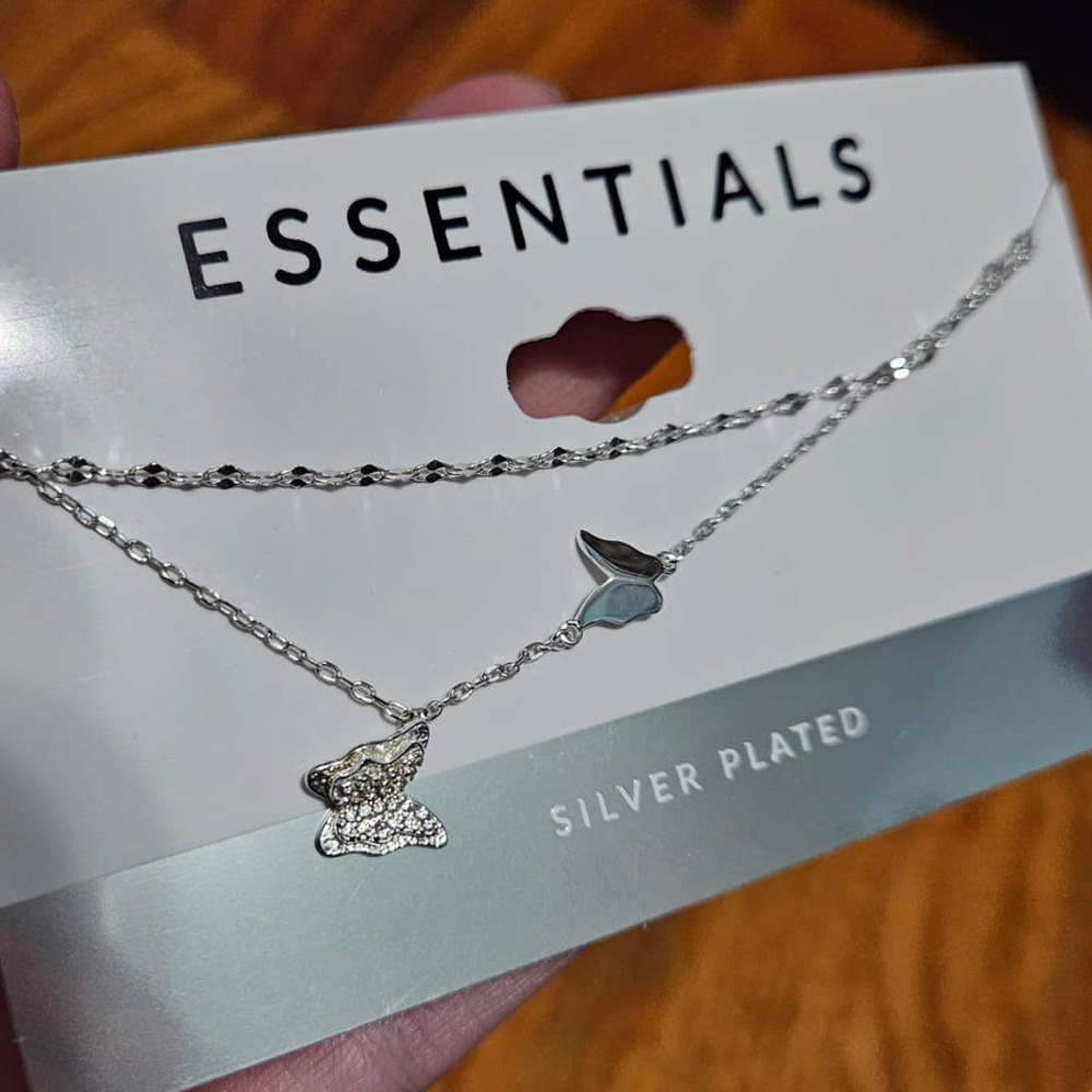 NEW! Essentials Silver-Plated White Cubic Zirconia Inlaid Butterfly Anklet